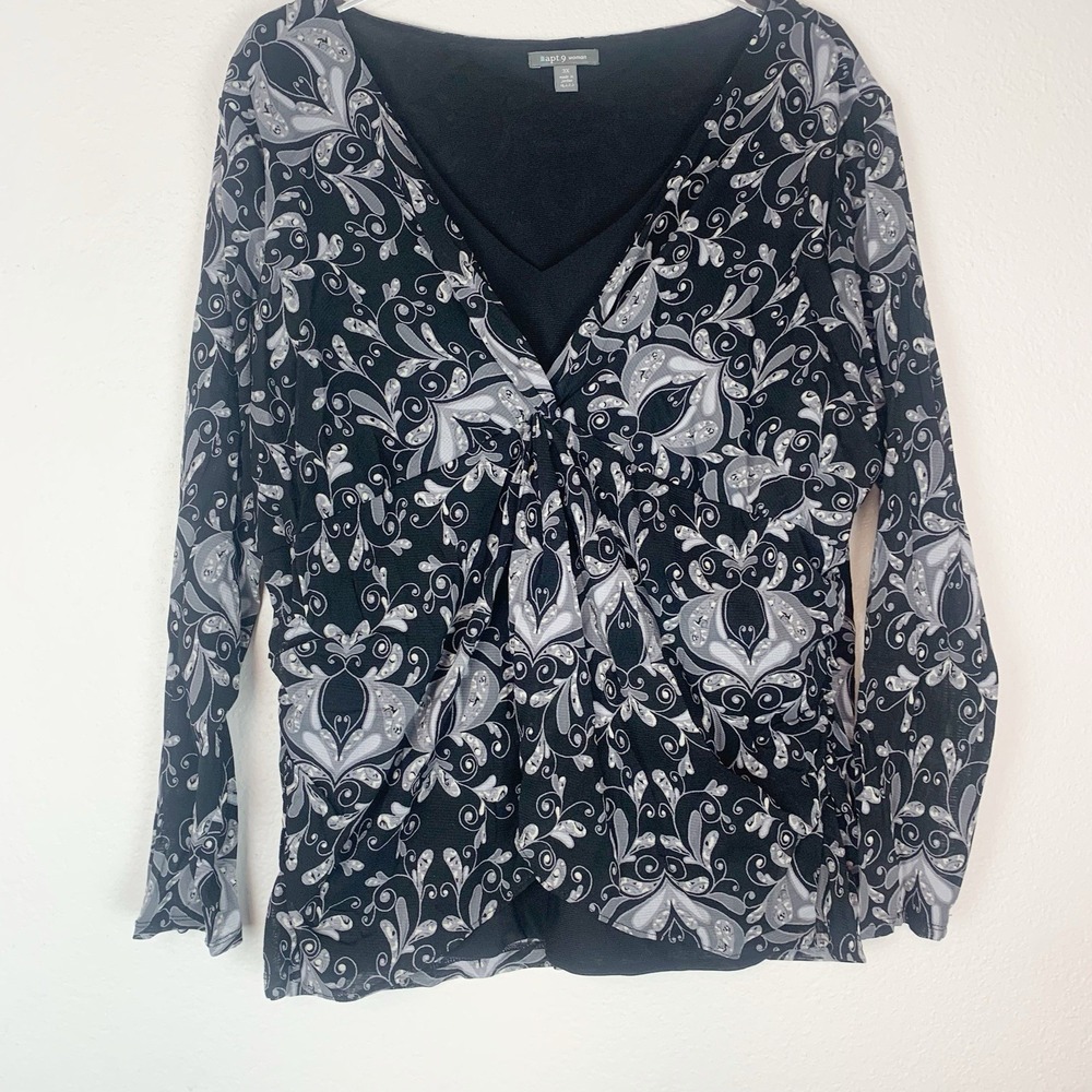 Apt 9 Shirt Womens 3X Babydoll Y2K Whimsigoth Stretch Mesh Blouse Sheer Lined‎